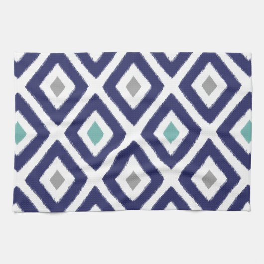 Navy Blue en Gray Ikat Diamond Pattern Theedoek (Horizontaal)