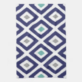 Navy Blue en Gray Ikat Diamond Pattern Theedoek (Verticaal)