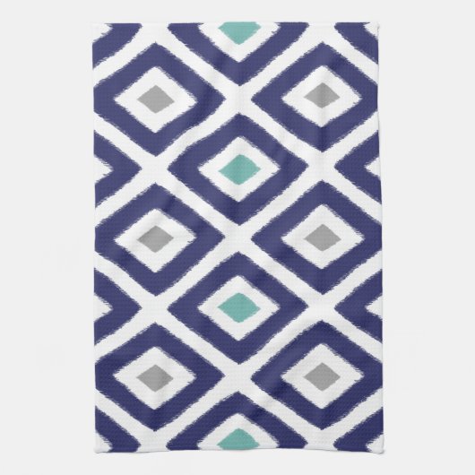 Navy Blue en Gray Ikat Diamond Pattern Theedoek (Verticaal)