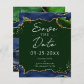 Navy Blue en Green Agate Save the Date (Voorkant / Achterkant)