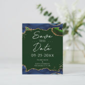 Navy Blue en Green Agate Save the Date (Staand voorkant)