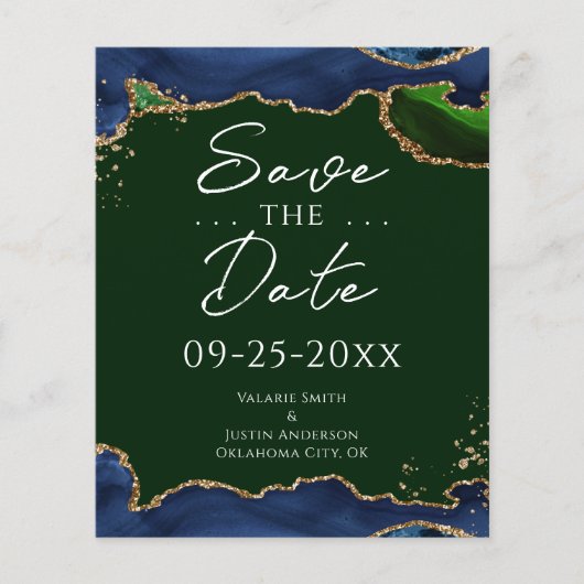 Navy Blue en Green Agate Save the Date (Voorkant)