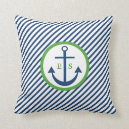 Navy Blue en Green Anchor Monogram Pillow Kussen