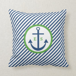 Navy Blue en Green Anchor Monogram Pillow Kussen