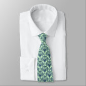 Navy Blue en Green Floral Damascus Pattern Stropda Stropdas (Gebonden)