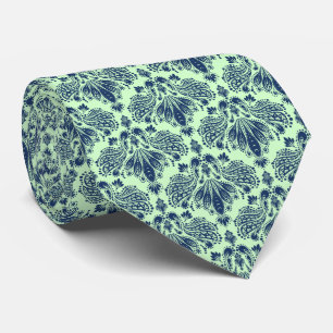 Navy Blue en Green Floral Damascus Pattern Stropda Stropdas
