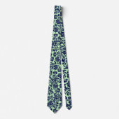 Navy-Blue en Green Floral Dammaskers Stropdas (Voorkant)