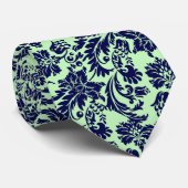 Navy-Blue en Green Floral Dammaskers Stropdas (Opgerold)
