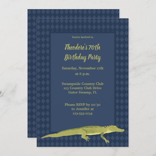 Navy Blue en Green Mannen Alligator Birthday Party Kaart (Voorkant / Achterkant)