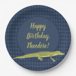 Navy Blue en Green Mannen Alligator Birthday Party Papieren Bordje