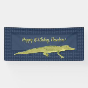 Navy Blue en Green Mannen Alligator Birthday Party Spandoek