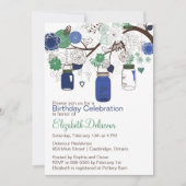 Navy Blue en Green Mason Jars Birthday Invitation Kaart (Voorkant)