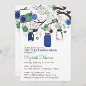 Navy Blue en Green Mason Jars Birthday Invitation Kaart (Voorkant / Achterkant)