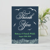 Navy Blue en Green Nautical Wedding Bedankt kaarte (Staand voorkant)
