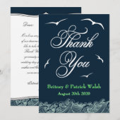 Navy Blue en Green Nautical Wedding Bedankt kaarte (Voorkant / Achterkant)