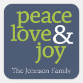 Navy Blue en Green - Peace, Love and Joy Vierkante Sticker (Voorkant)