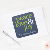 Navy Blue en Green - Peace, Love and Joy Vierkante Sticker (Envelop)