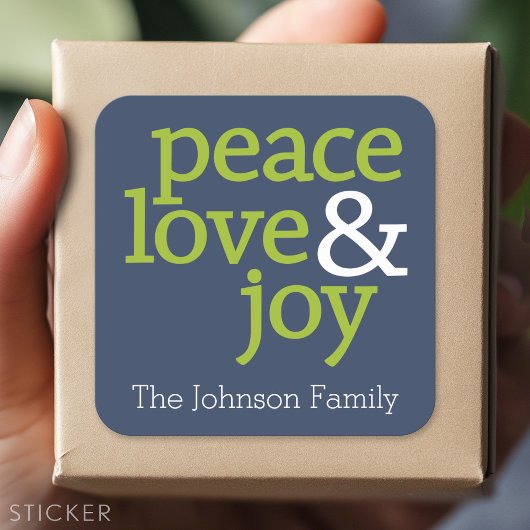 Navy Blue en Green - Peace, Love and Joy Vierkante Sticker