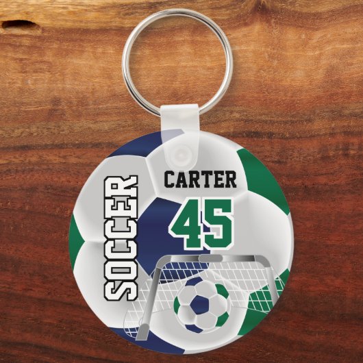 Navy Blue en Green personaliseert ⚽ 💖 Sleutelhanger (Achterkant)