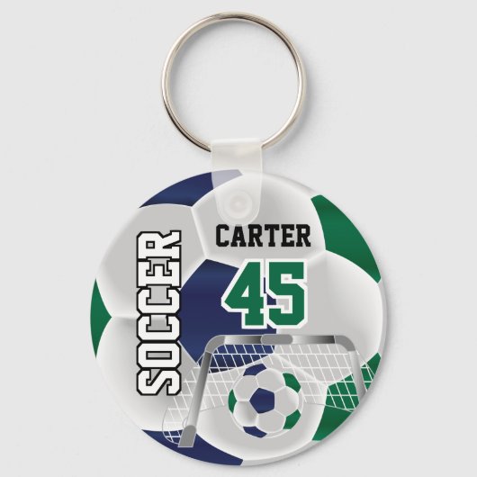 Navy Blue en Green personaliseert ⚽ 💖 Sleutelhanger (Achterkant)