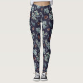 Navy Blue en Green Pine Tree geïllustreerde Leggin Leggings (Voorkant)