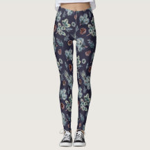Navy Blue en Green Pine Tree geïllustreerde Leggin