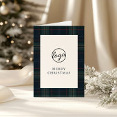 Navy Blue en Green Plaid Zakelijke Kerstmis Feestdagen Kaart