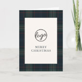 Navy Blue en Green Plaid Zakelijke Kerstmis Feestdagen Kaart (Voorkant)
