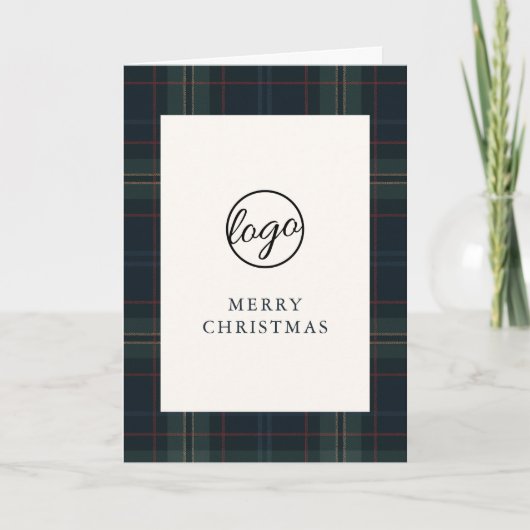 Navy Blue en Green Plaid Zakelijke Kerstmis Feestdagen Kaart (Voorkant)