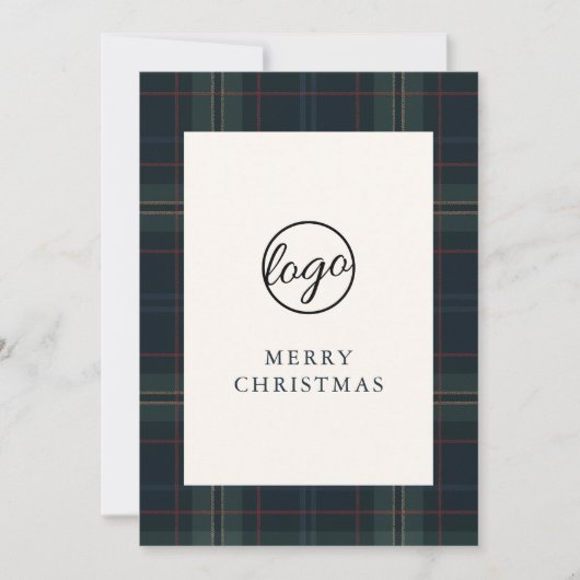 Navy Blue en Green Plaid Zakelijke Kerstmis Feestdagenkaart (Voorkant)