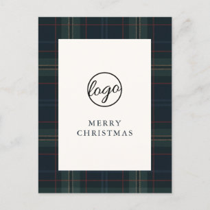 Navy Blue en Green Plaid Zakelijke Kerstmis Feestdagenkaart