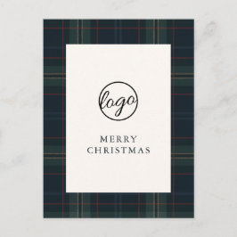 Navy Blue en Green Plaid Zakelijke Kerstmis Feestdagenkaart