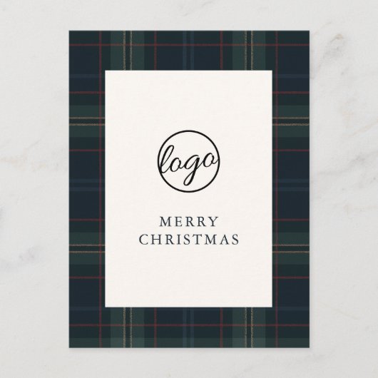 Navy Blue en Green Plaid Zakelijke Kerstmis Feestdagenkaart (Voorkant)