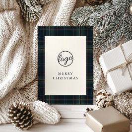 Navy Blue en Green Plaid Zakelijke Kerstmis Feestdagenkaart