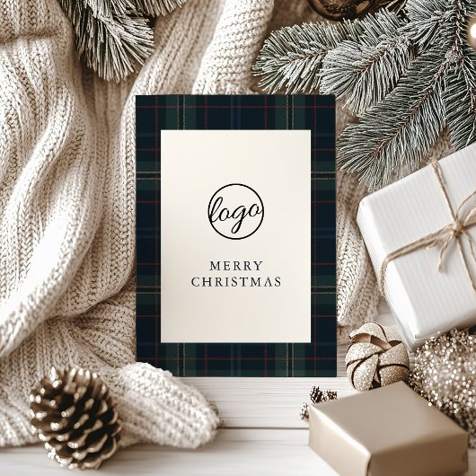 Navy Blue en Green Plaid Zakelijke Kerstmis Feestdagenkaart