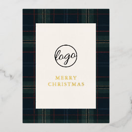 Navy Blue en Green Plaid Zakelijke Kerstmis Folie Feestdagen Briefkaart