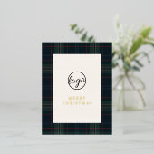 Navy Blue en Green Plaid Zakelijke Kerstmis Folie Feestdagen Briefkaart (Staand Voorkant)