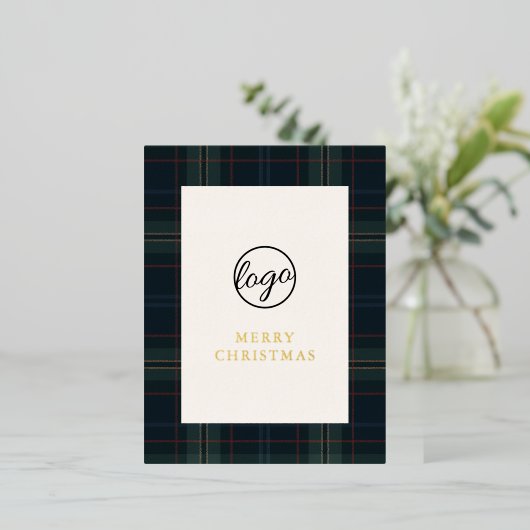Navy Blue en Green Plaid Zakelijke Kerstmis Folie Feestdagen Briefkaart (Staand Voorkant)