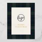 Navy Blue en Green Plaid Zakelijke Kerstmis Folie Feestdagen Briefkaart (Voorkant)