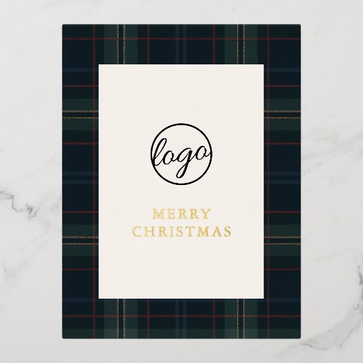 Navy Blue en Green Plaid Zakelijke Kerstmis Folie Feestdagen Briefkaart (Voorkant)
