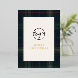 Navy Blue en Green Plaid Zakelijke Kerstmis Folie Feestdagenkaart