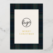 Navy Blue en Green Plaid Zakelijke Kerstmis Folie Feestdagenkaart (Voorkant)