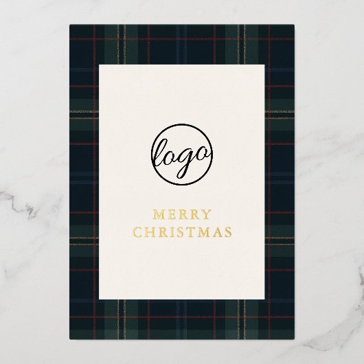 Navy Blue en Green Plaid Zakelijke Kerstmis Folie Feestdagenkaart (Voorkant)