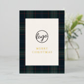 Navy Blue en Green Plaid Zakelijke Kerstmis Folie Feestdagenkaart (Staand Voorkant)