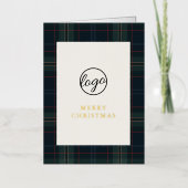 Navy Blue en Green Plaid Zakelijke Kerstmis Folie Feestdagenkaart (Voorkant)