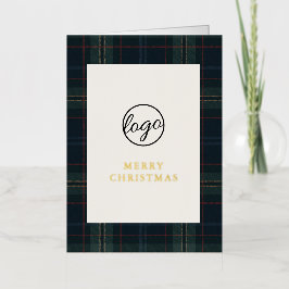 Navy Blue en Green Plaid Zakelijke Kerstmis Folie Feestdagenkaart