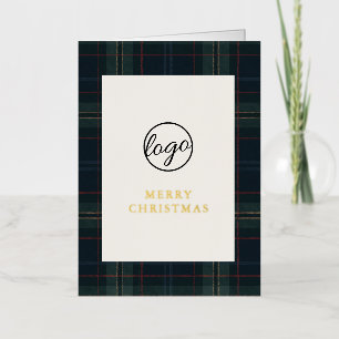 Navy Blue en Green Plaid Zakelijke Kerstmis Folie Feestdagenkaart