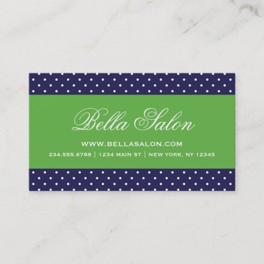 Navy Blue en Green Schattigee moderne Polka Dots Visitekaartje (Voorkant)