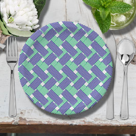 Navy Blue en Green Stripes Papieren Bordje