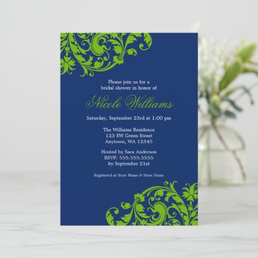 Navy Blue en Green Swirl Flourish Vrijgezellenfees Kaart (Staand voorkant)